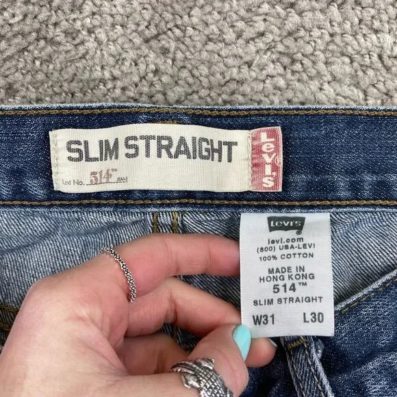 Levi's 514 Slim Straight Denim Jeans Men's Size W31xL30 Blue 5-Pocket Distressed - Picture 8 of 11